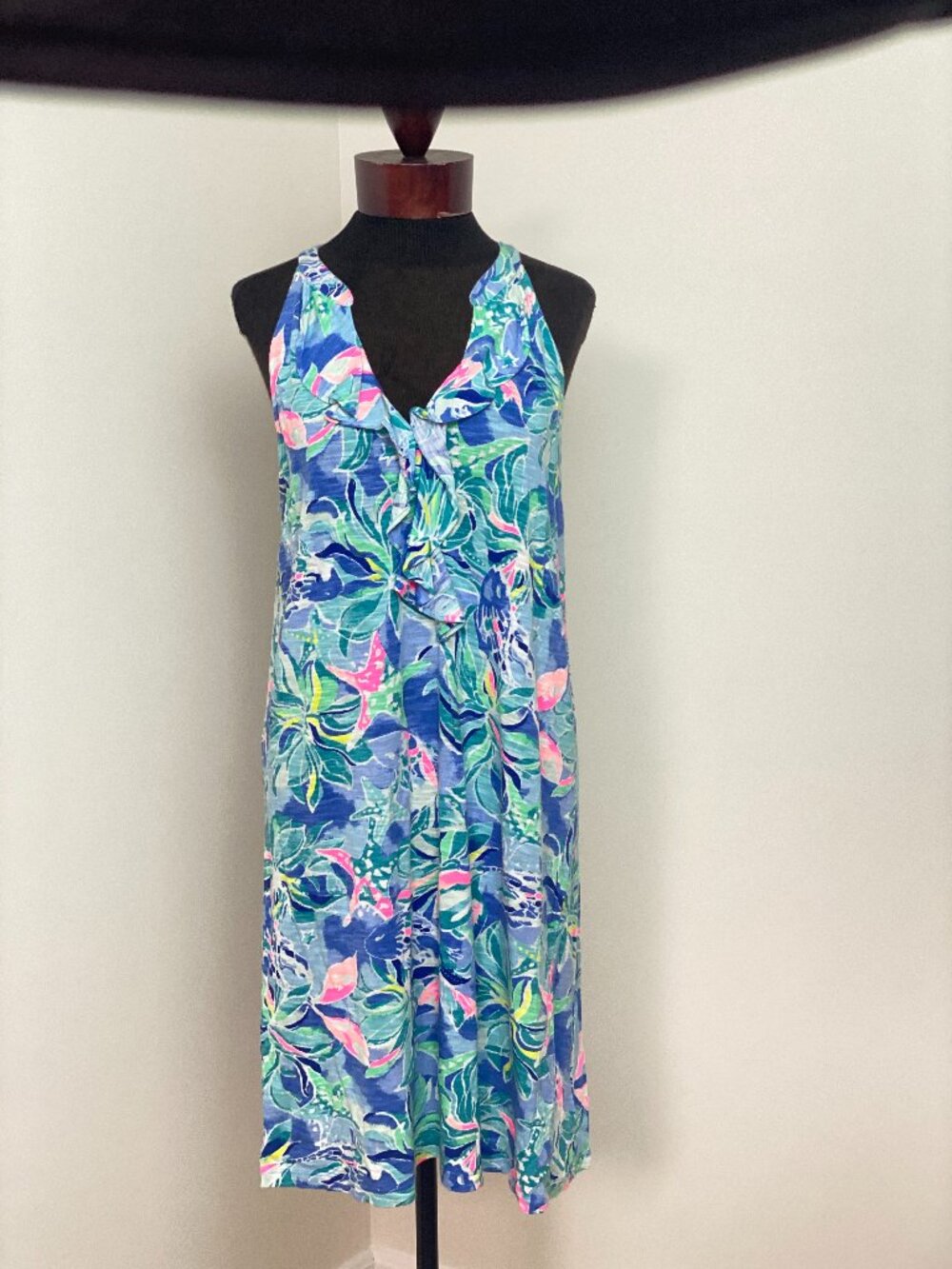 Lilly Pulitzer Shay Dress Bennet Blue Celestial Seas Ruffle Neck Large